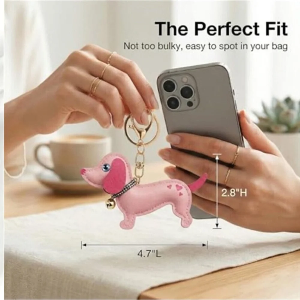 Handmade Leather Dachshund Pink Keychain & Bag Charms, Wiener Dog Gift new